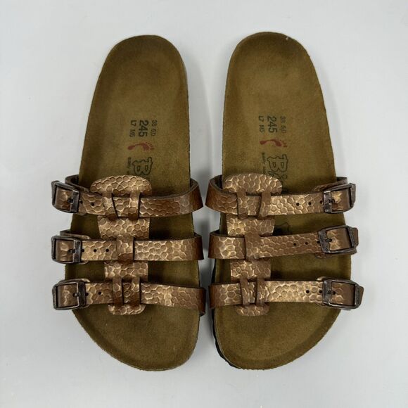 Birki’s By Birkenstock XENIA Bronze Birko Flor Slides EU 38 US 7 - Picture 1 of 5